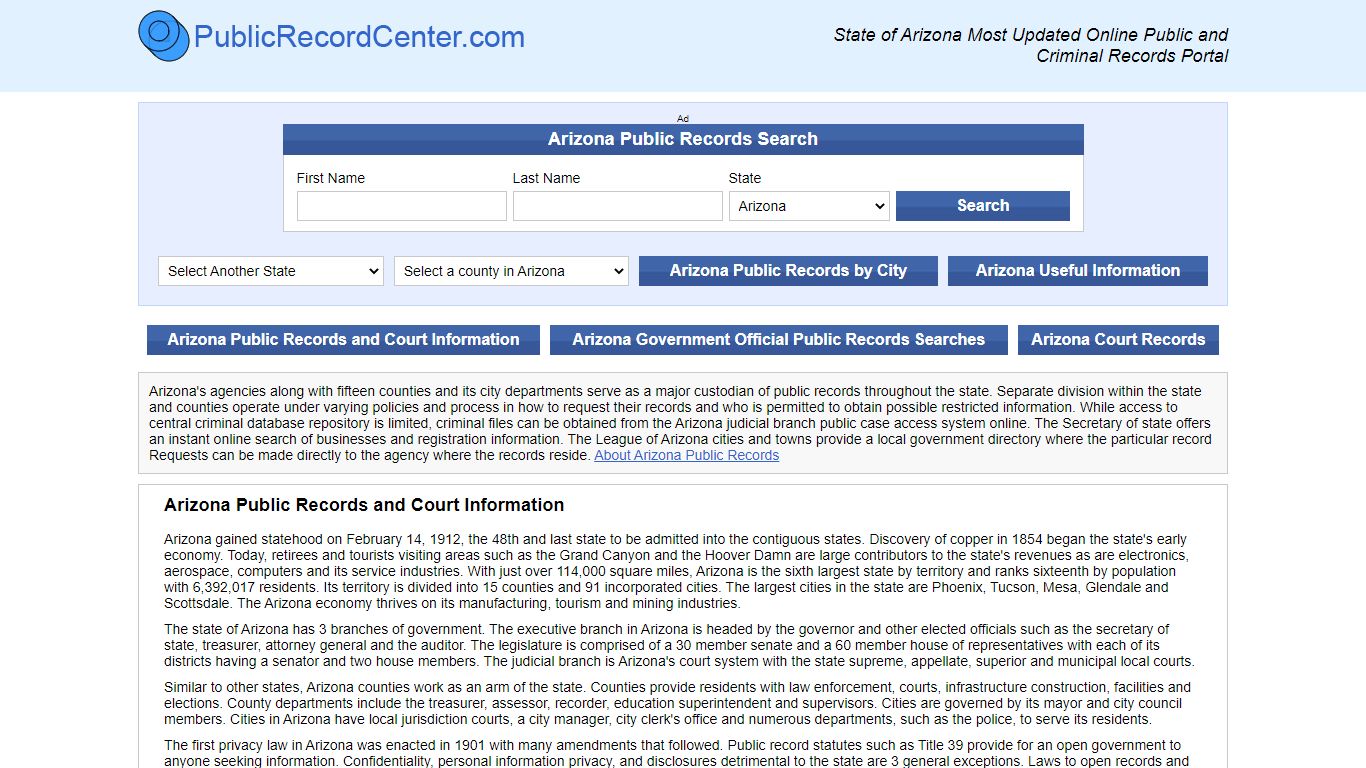 Arizona Free Public Records, Criminal Records And Background Checks